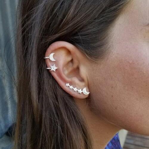 Sun Ear Climber Crystal Tiny Star Moon Clip Earrings Studs For Women Teen Mothersday Celestial Birthday Gift Jewelry Earrring