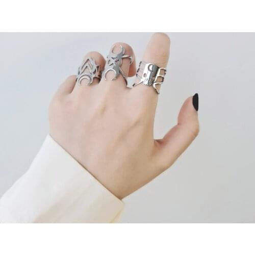 COOLTIME Skeleton Skull Neo-Gothic Ring for Women Crescent Moon Stainless Steel Men Ring Gold Color Chic Punk Vintage Jewelry