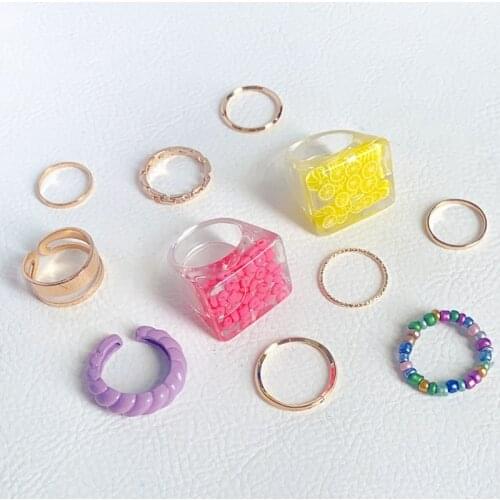 Rice Beads Ring Vintage Knuckle Stackable Rings Set for Women Bohemian Gold Plated Comfort Fit Joint Finger Rings Gift