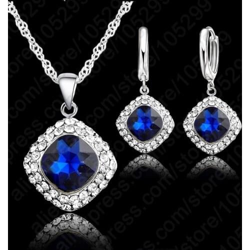 925 Sterling Silver Crystal Necklace Jewelry Set Colorful Crystal Rhinestone Necklace Earring Cheap Jewelry Wholesale