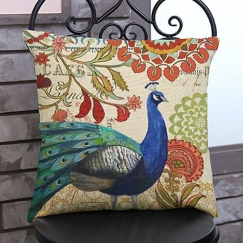 Colorful Peacock Animal Pattern Cushion Throw Pillows Cute Mini Owl Cotton Linen Home Decorative Sofa Chair Pillowcase