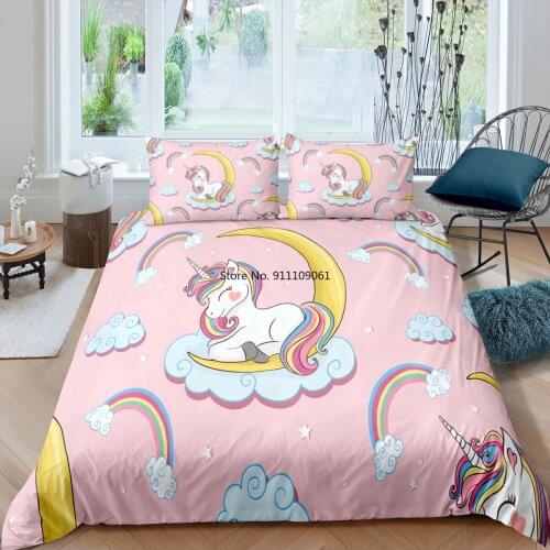 Colorful Luminous Unicorn Bedding Set for Boys Girls Cartoon Soft Duvet Cover Cute Comforter Covers with Pillowcase Room Decor