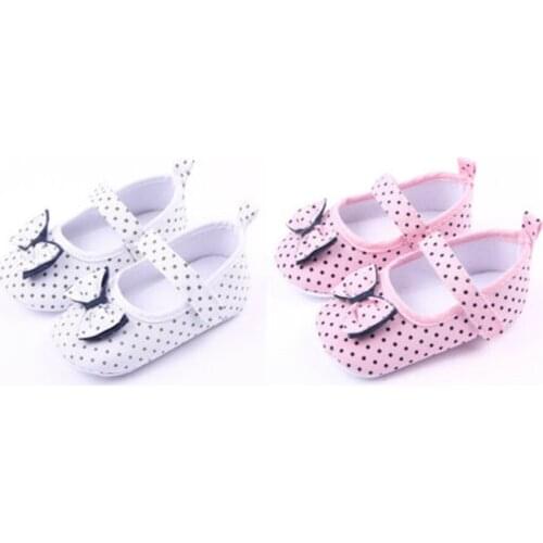 New Infant Boy Girl Anti-slip Sole Bowknot Dot Crib Shoe Sneaker First Walkers Newborn for 3-12 Months Baby
