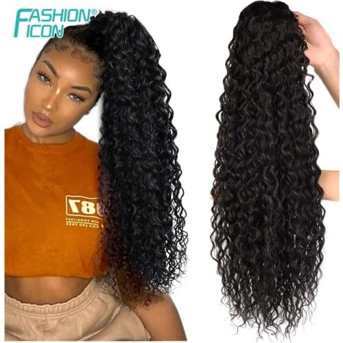 Kinky Curly Ponytail Synthetic Hair Extension Black Brown Long Water Wave Ponytail Drawstring Ponytail 24Inch 60CM Fashion Icon