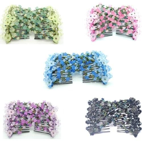 Lovef 5 Pcs Magic Vintage Morning Glory Beaded Multifunction Ez Stretchy Double Hair Combs Clips Hairpin Hair Accessories