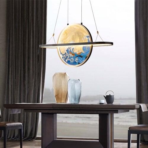 Chandeliers Enamel New Chinese Restaurant Zen Retro Copper Art Villa Modern Chinese Chandelier