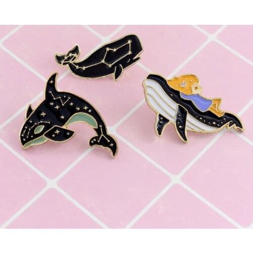 RNG cartoon animal metal enamel brooch printed with constellation whale dolphin to friend cute badge jewelry brooch gifton Style