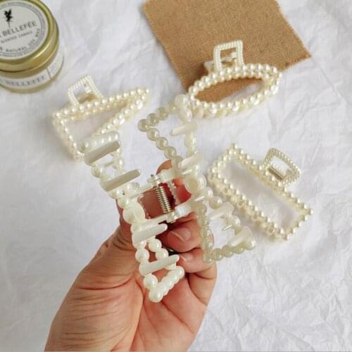 Fashion Girl Hair Claw Geometric Imitation Pearl Hairpin Crab Retro Heart Shape Crystal Hair Clips Hair Accessories T1469