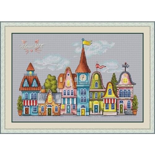 A row of small houses 40-29 Cross Stitch Set Cross-stitch Kit Embroidery Needlework Craft Packages Cotton Fabric Floss