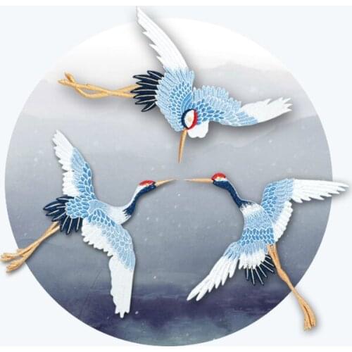 Crane 3pcs/set patch vintage embroidered Applique Diy sew on fashion decoration patches for clothing parches
