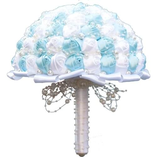 New Handmade Diameter 15/18/21/24CM Wedding Bouquet Bridal Bridesmaid Bouquets Satin Rose Pearls Artificial Bride Holding Flower