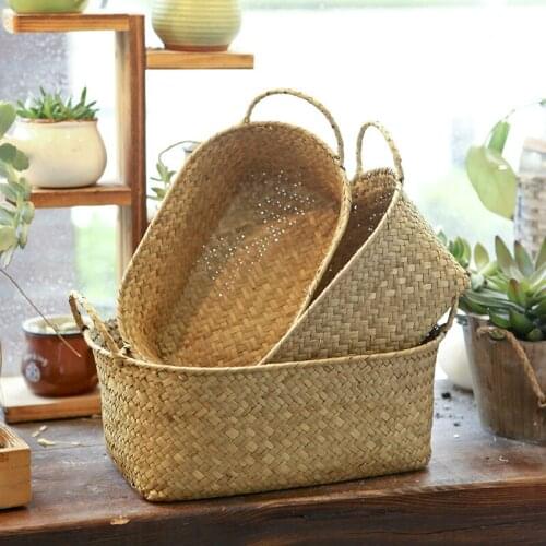 Handmade Wicker Storage Basket Rattan Food Bread Organizer Sundries Neatening Container Home Kitchen Organization Storage
