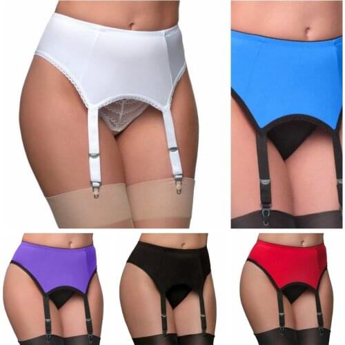 Sexy Women High Waist Elastic Mesh Garter Belt Suspender 4 Metal Buckles Strap Sexy Plus Size S-XXL (No Panties)