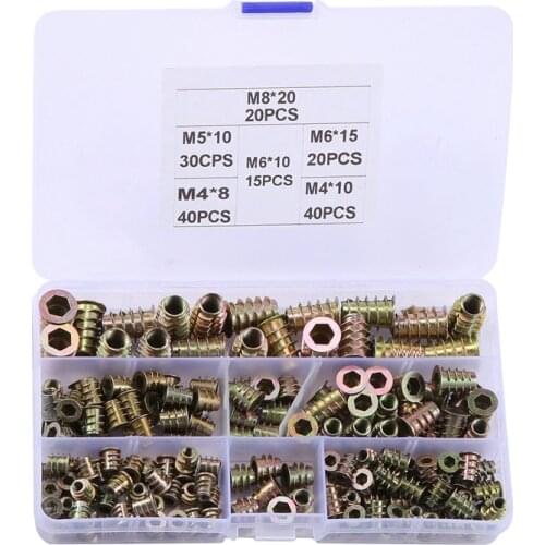 Threaded Inserts Nuts, Wood Insert Assortment Tool Kit, M4/M5/M6/M8 Furniture Screw Inserts Bolt Fastener(165 PCS)