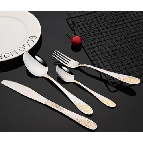 Luxury Wedding Silverware Cutlery Set Silver Plated Dinnerware Dinner Knife Fork Spoon Teaspoon Retro Kitchen Tableware Flatware