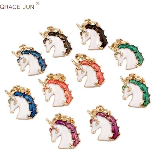 GRACE JUN Korea Style 5 Color Unicorn Clip on Earrings Without Piercing for Girls Party Cute Animal No Hole Ear Clip New Arrival
