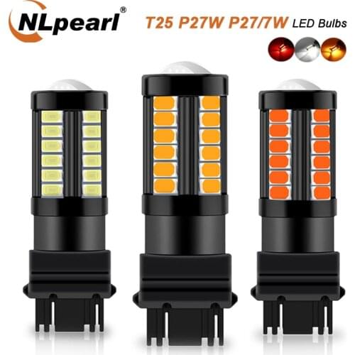 NLpearl 2x Signal Lamp 12V-24V 3156 Led P27W Atuo Brake Backup Light T25 Led 3157 P27/7W 5730 33SMD Canbus Car Turn Reverse Lamp