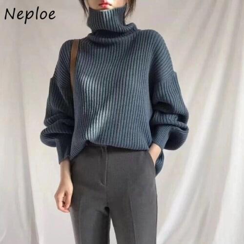 Neploe Turtleneck Sweater Women Autumn and Winter Korean Fashion Womens Sweaters Loose Outer Wear Chic Long Sleeve Pullover Top