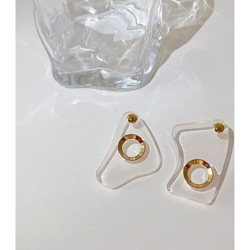 TARCLIY Geometric Irregular Clear Acrylic Earring Exaggerated Hollow Resin Metal Ear Studs Ladies Fashion Party Jewelry Gifts