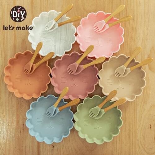 Suction Plate+Spoon+Fork Tray Baby Bowl Set Baby Feeding Bowl Set Dinnerware Set Waterproof Silicone Anti-hot Training Plate