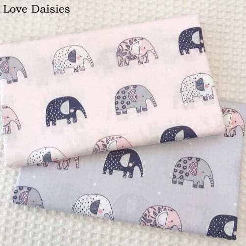 100% Cotton Twill Cloth GRAY PINK Cartoon Cute Little Elephant Fabrics for DIY Crib Bedding Cushion Apparel Sheet Handwork Decor