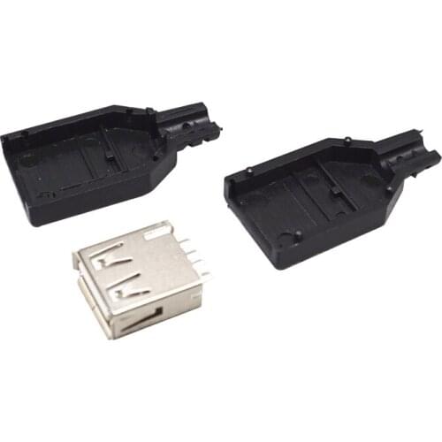 Free shipping! 20sets/lot USB cassette three-piece USB socket with plastic shell head female plug type A USB connector