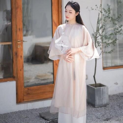 Spring and summer tea dress, Zen style, elegant long skirt, Chinese fairy round neck dress