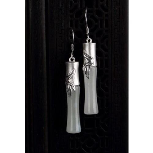 Retro Real 925 Sterling Silver For Women Natural Jade Handmade Drop Earrings Wendding Jewelry 2018