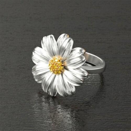 New Cross-border Hit Sunflower for Women Jewelry Two-color Small Daisy Purple Fashion Trend Ring