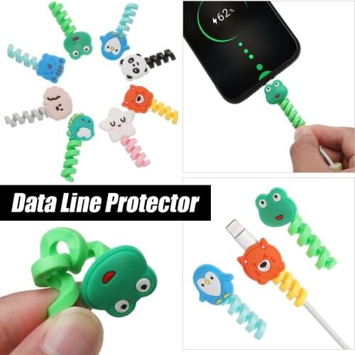1/4Pcs Cute Cartoon USB Data Cable Protector Spiral Silicone Cable Winder Cover Wire Cord Organizer Charging Cable Protectors