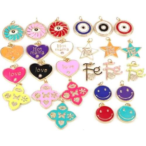 10Pcs Colorful enamel heart Star Smile Face Eye charm pendant,fashion gold plating Cz luxury charm for necklace jewelry