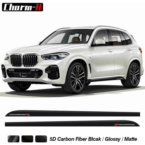 2Pcs M Performance Styling Car Door Side Stripes Skirt Sticker 5D Carbon Fiber Vinyl Decal For BMW X5 F15 M F85 G05 Accessories