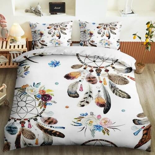 3D Printing Dream catcher Bedding Set bedding sets Duvet Cover Pillowcase Bedclothes King Queen Size Colorful Feathers