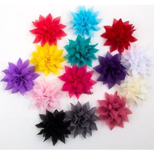 50pcs/lot 4.4" 14colors Hair Clips Tulle Lotus Chiffon Flower For Children Hair Accessories Chic Fabric Flowers For Headbands