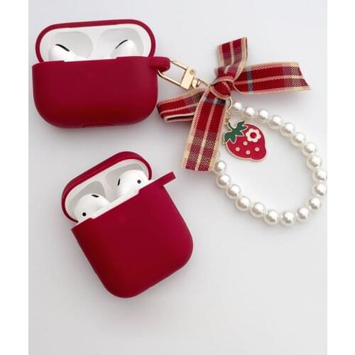 Sweet Strawberry Rabbit Pearl Bracelet keychain Silicon Earphone Headset Case For Airpods pro 3 cover for airpods 1 2 Cute Case