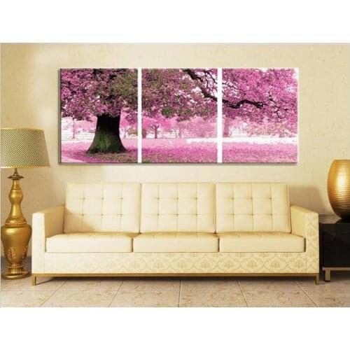 DIY Frameless Canvas Digital Oil Painting By Numbers Unique Gift 40x50cmx3Panel The First Love Place Purple Tree Home Decor