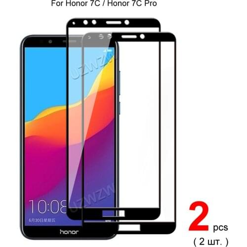2pcs For Honor 7C Pro / Honor 7C Full Cover Tempered Glass Screen Protector Protective Glass For Honor 7C Pro