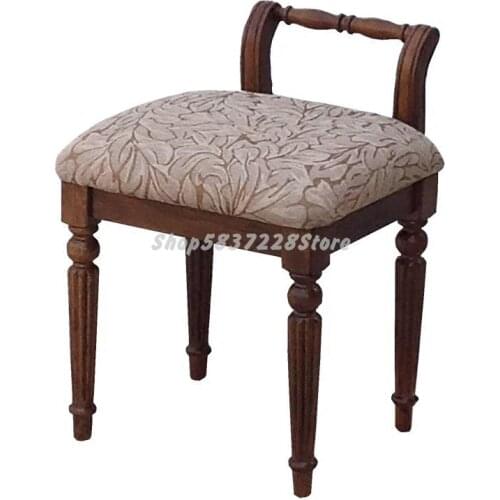 European Dressing Stool American Dressing Stool Solid Wood Back Dressing Chair Manicure Stool Soft Bag White Princess Stool