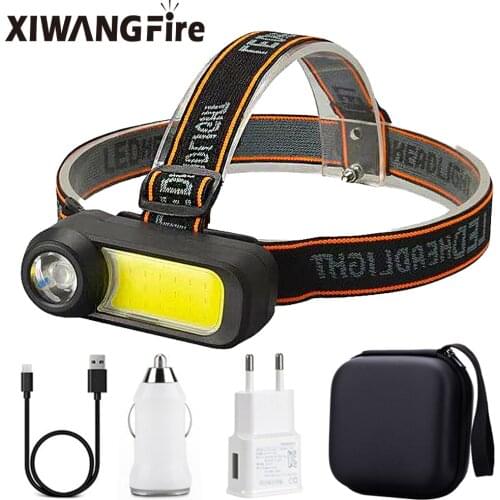 COB Headlight 18650 USB Rechargeable Headlamp Outdoor Lighting Work Light Plastic Headlight Night Fishing Light Strong Headlight