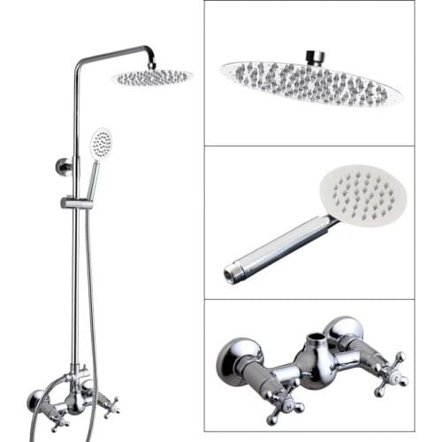 Chrome Brass Wall Mounted 8 Inch Rain Bathroom Rainfall Shower Faucet Set Double Handle Hand Spray Head Mixer Tap 2cy309