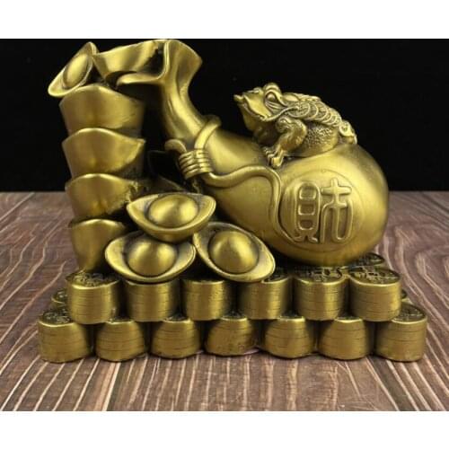 China brass seiko money bag gold toad wealth crafts statue