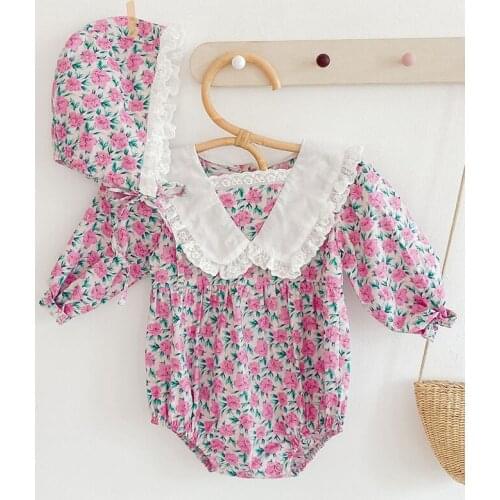 2020 New Newborn Baby Girls Flower Clothes Full Sleeve Baby Girls Bodysuit With Vest Hat Infant Girls Cotton Jumpsuit