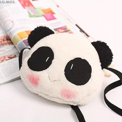 Kawaii Animals Soft Stuffed Cartoon Panda Plush Purse Mini Shoulder Bag Women Zipper Crossbody Messenger Little Girls Round Bag
