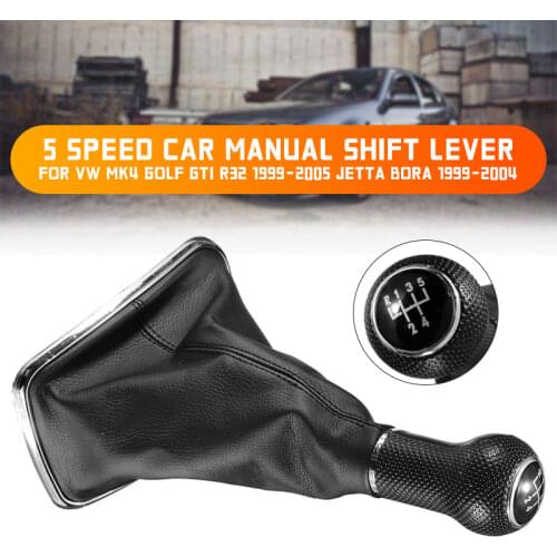 5 Speed Leather Gear Shift Knob Shifter Manual Car Lever Cover For VW Mk4 Golf GTI R32 1999-2005 Jetta Bora 1999-2004