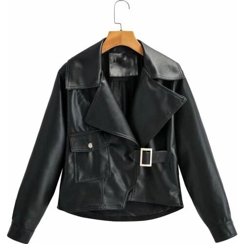 New 2021 Faux Leather Jacket Women Turn-down Collar Casual Pu Leather Jackets Female Short Loose Motorcycle Biker Coat Outwear