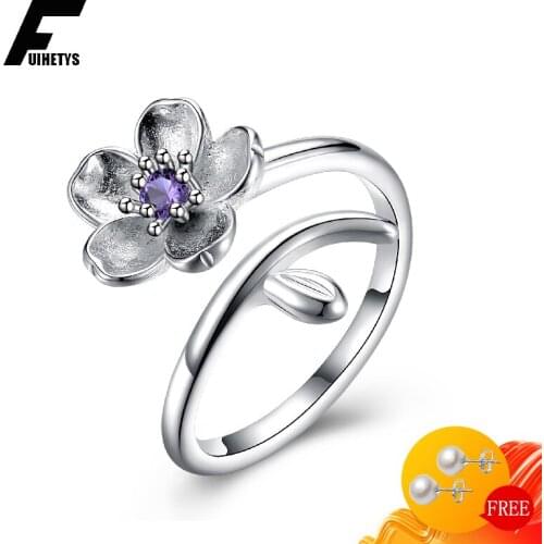 Trendy Ring 925 Silver Jewelry Flower Shape Inlaid Zircon Gemstone Finger Rings for Women Wedding Engagement Party Accessories