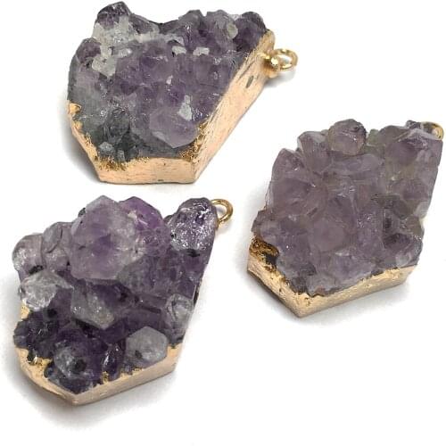 Fashion Natural Stone Amethysts Pendants Irregular Crystal Cluster Pendant Charms for Jewelry Making Necklace DIY Size 30x40mm
