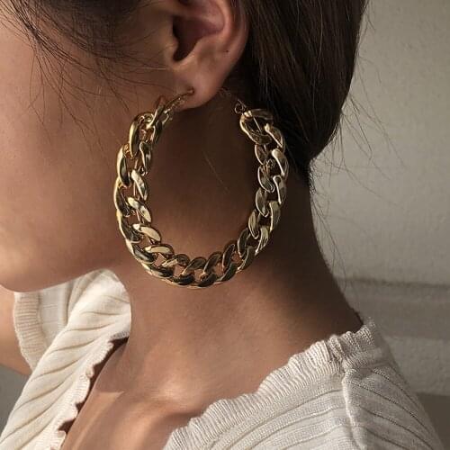 Fashion Jewelry Metal Chain Big Hoop Earrings Popular Design Hot Sale Golden Plating Exaggerated Women Earrings For Party Gifts