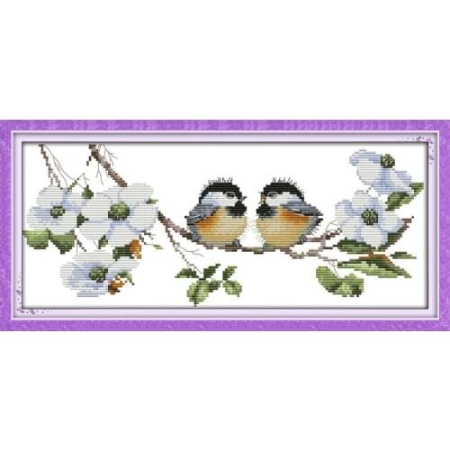 Joy Sunday Cross Stitch Embroidery Happy Birds Cotton Thread Painting DIY Needlework Kits 11CT 14CT Animal Cross-stitch Kit