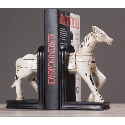 Set 2 Horse Bookends Art Bookend, 1 Pair, Antique Style, Heavy Weight, White Black